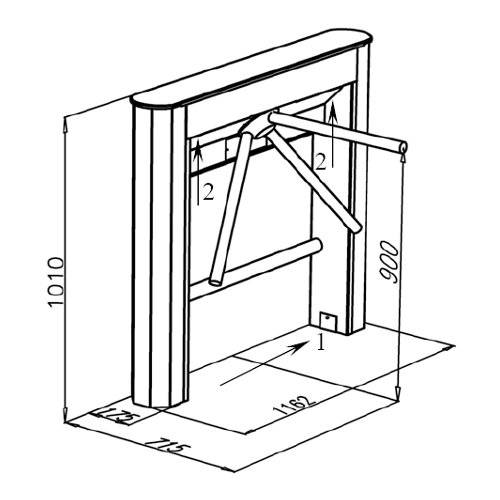 Турникет-трипод тумбовый ОМА-26.8 (68.AC) из нерж. стали с картоприемником, стекл. крышкой и планками Антипаника