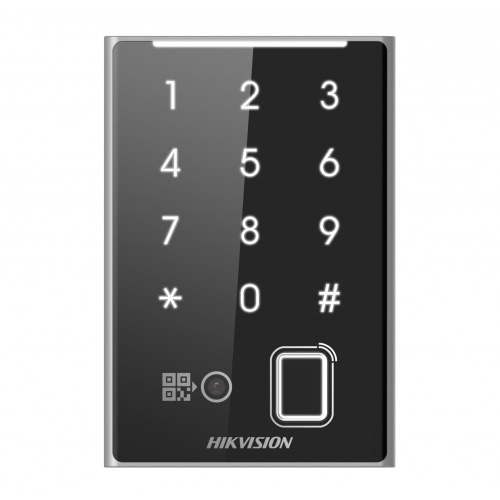 Считыватель HikVision DS-K1109DKFB-QR отпечатков пальца и Mifare карт, QR-кодов, с поддержкой Bluetooth и клавиатурой Считыватель HikVision DS-K1109DKFB-QR отпечатков пальца и Mifare карт, QR-кодов, с поддержкой Bluetooth и клавиатурой