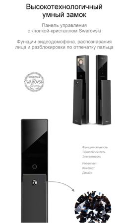 Электронный биометрический замок Moorgen T5+, кристаллы Сваровски, видеоглазок, Face-ID, Wi-Fi, без врезной части Электронный биометрический замок Moorgen T5+, кристаллы Сваровски, видеоглазок, Face-ID, Wi-Fi, без врезной части