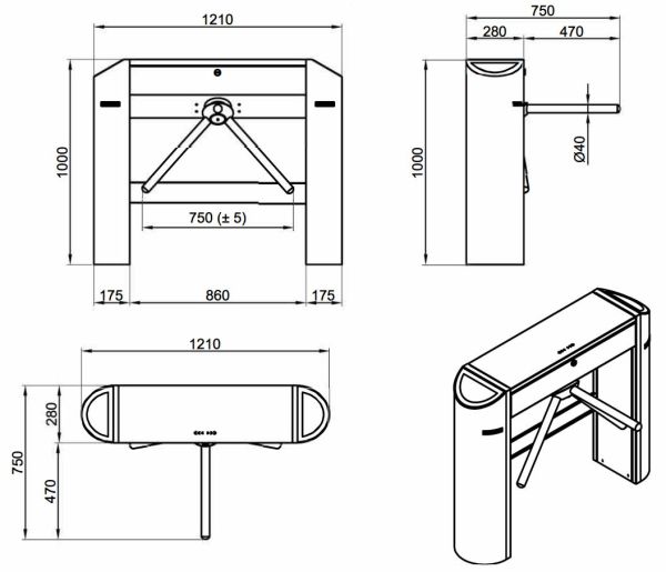 Турникет-трипод тумбовый Came Twister 702 (с планками Антипаника) Турникет-трипод тумбовый Came Twister 702 (с планками Антипаника)