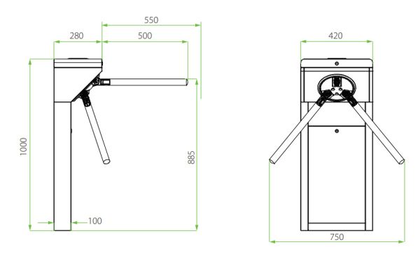 Турникет-трипод тумбовый ZKTeco TS1000 Plus без считывателей (с планками)