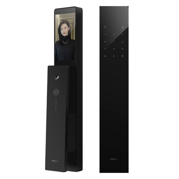 Электронный биометрический замок Moorgen T11 Pro, без врезной части, кристаллы Сваровски, видеоглазок, Face-ID, Wi-Fi