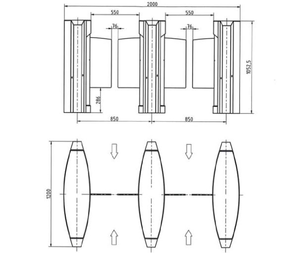 Центральный модуль распашного турникета Gotschlich Selection DF (высота 1052 мм) (6SEL2DC-BB)