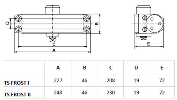 Доводчик дверной dormakaba TS FROST I морозостойкий, 208х19, серый