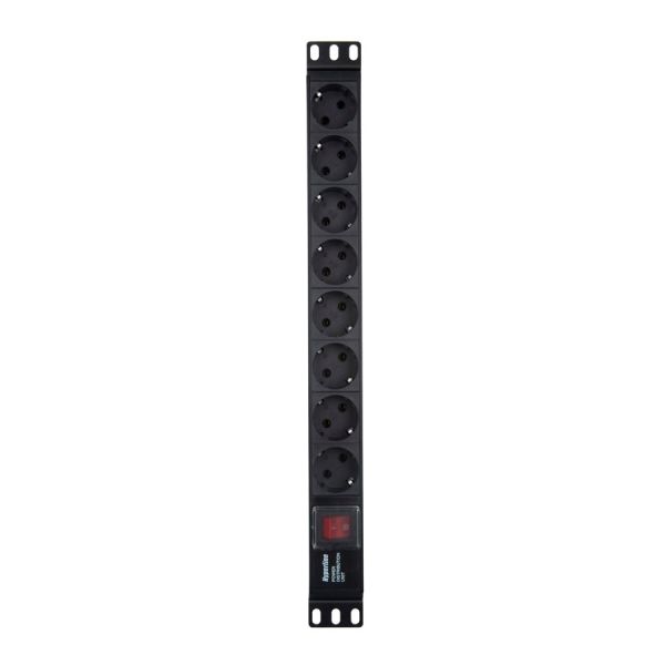 Блок розеток Hyperline SHE19-8SH-S-IEC для 19" шкафов, горизонтальный, 8 розеток Schuko