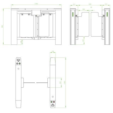 Турникет распашной ZKTeco SBTL500 без считывателей (со створками) Турникет распашной ZKTeco SBTL500 без считывателей (со створками)
