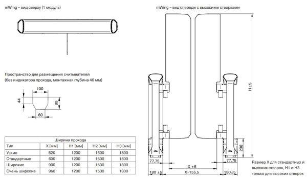 Распашной турникет Magnetic mWing с закаленными створками 900 мм Распашной турникет Magnetic mWing с закаленными створками 900 мм