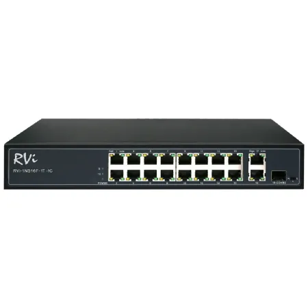 PoE-коммутатор RVi-1NS16F-1T-1C неуправляемый сетевой PoE-коммутатор RVi-1NS16F-1T-1C неуправляемый сетевой