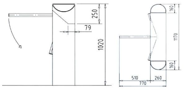 Турникет-трипод трехштанговый dormakaba Kerberos TPB-E02, механизм Тип 2
