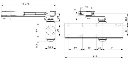Доводчик дверной dormakaba TS Profil EN2/3/4+Size5 BCA со складным рычагом ФОП, серый Доводчик дверной dormakaba TS Profil EN2/3/4+Size5 BCA со складным рычагом ФОП, серый