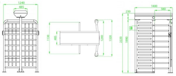 Турникет полноростовой ZKTeco FHT2411 4-х лопастной (90°), с RFID считывателями Турникет полноростовой ZKTeco FHT2411 4-х лопастной (90°), с RFID считывателями