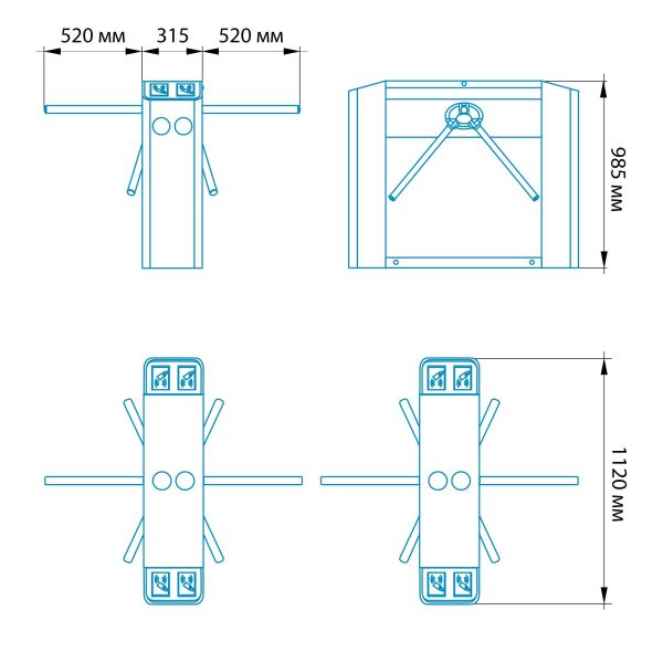 Тумбовый двухпроходной турникет-трипод Блокпост ТМБ 1200