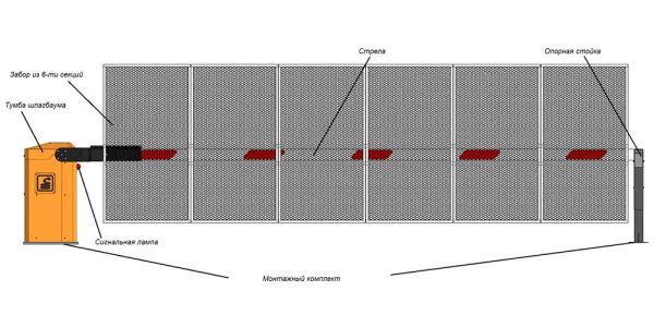 Антивандальный автоматический шлагбаум Фантом Титан F4TZ с забором Антивандальный автоматический шлагбаум Фантом Титан F4TZ с забором